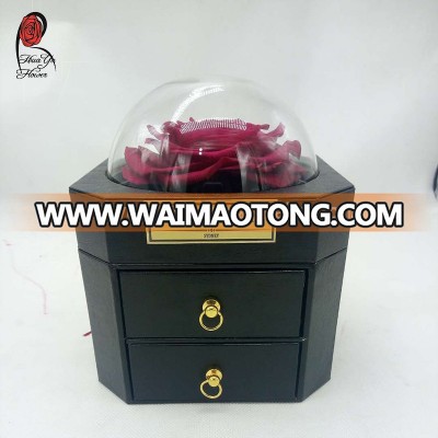 New style Jewelry box with preserved rose in glass dome