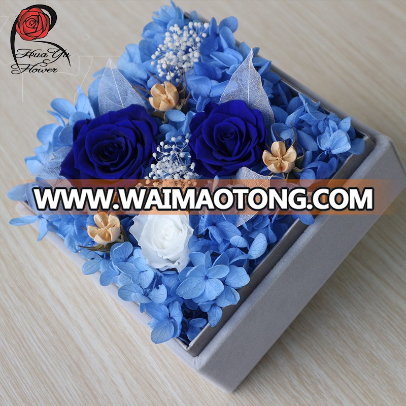 hot selling blue plant preserved eternal roses in gift box